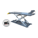 Gray AMGO MC-1200P 1,200 lb powersports lift table with pneumatic hydraulic pump, pictured with wheel chock and ramp