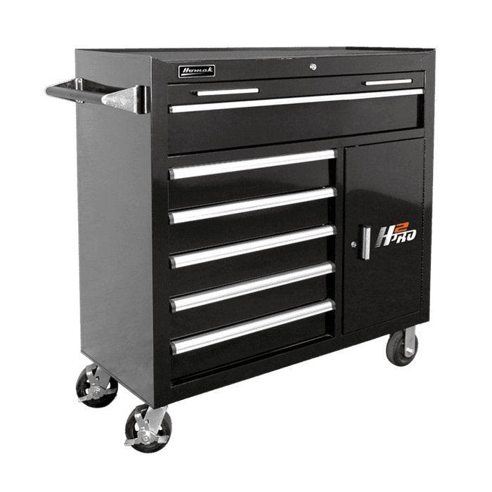 Homak 41" H2Pro 6-Drawer Roller Cabinet in Black