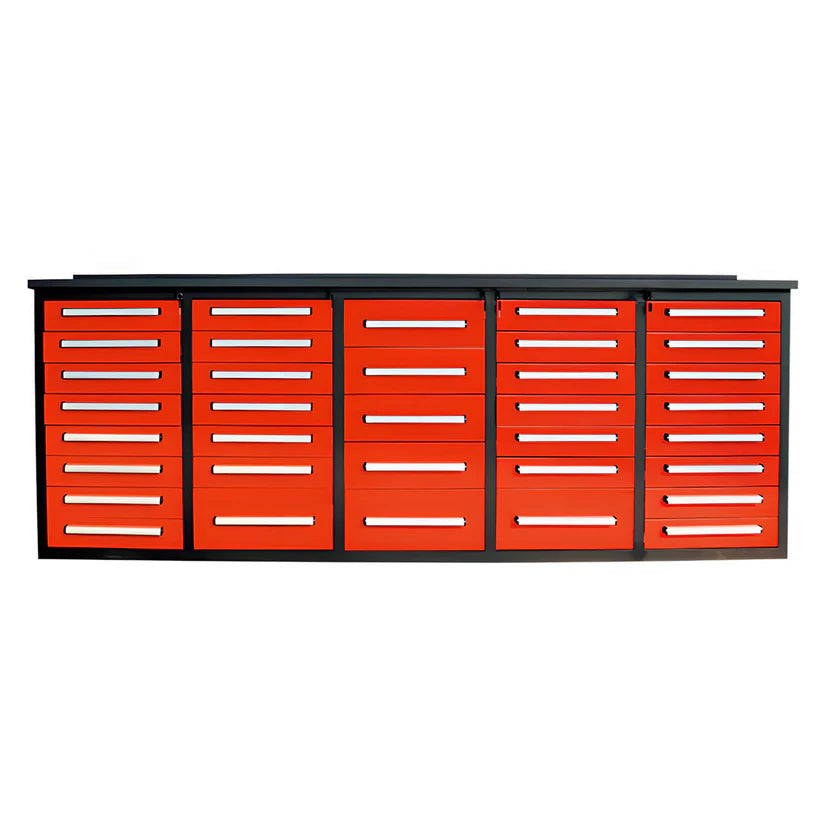 Heavy duty 10ft steel workbench with 35 drawers SUIWB1035BL01 by Chery Industrial in red