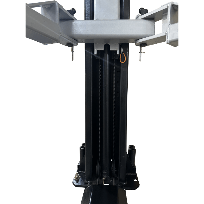 Hydraulic carriage and safety locks inside Tuxedo TP9KF-TUX 2 post lift column