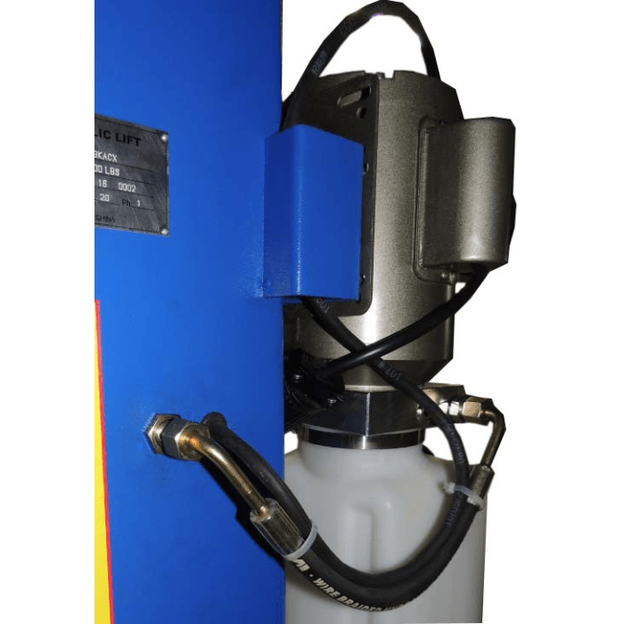 Hydraulic hose and pump system on Tuxedo TP9KFX car lift