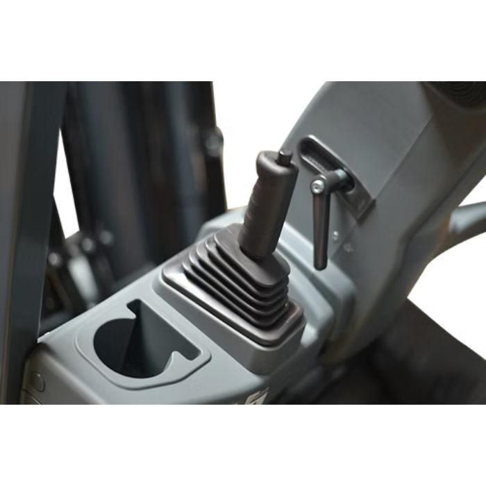Hydraulic joystick and cupholder area on the EKKO EK25G-Li lithium electric forklift, offering operator convenience and reliable lift control.