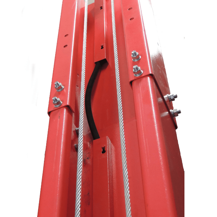 Inside column view of the Launch 9K Floor Plate 2 Post Lift – TLT240SB-R, featuring internal hose routing and steel cable guides for smooth hydraulic operation.