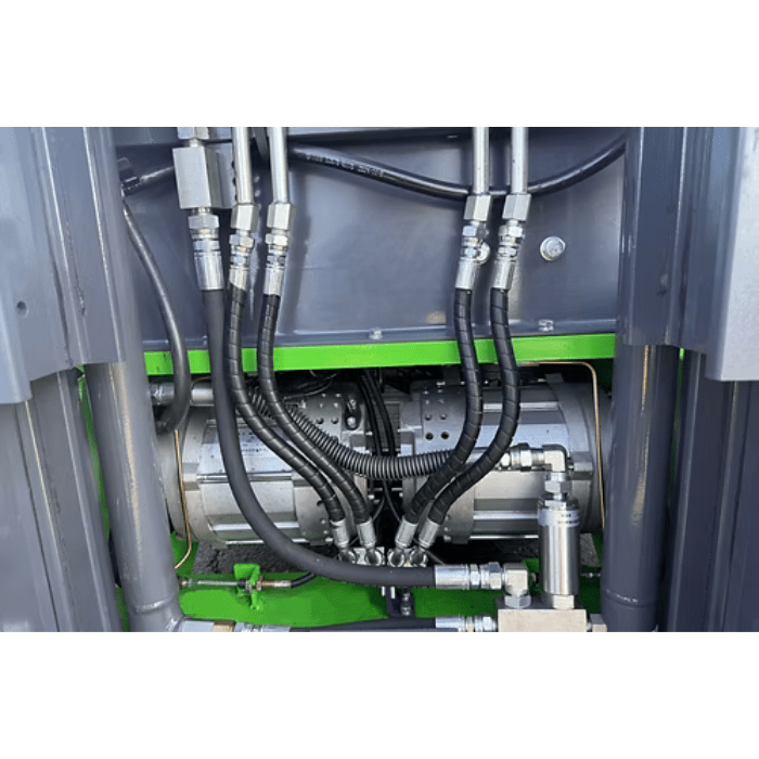 Internal view of the Ekko EK18AT-185Li’s hydraulic motor and hose assembly, showcasing its industrial-grade fluid control system.