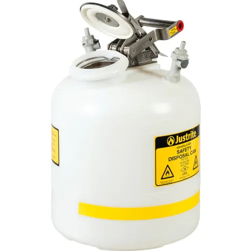 Justrite Quick-Disconnect Disposal Safety Can w/ SS & PP Fittings For 3/8" Tubing, 5 Gal. Cap, White