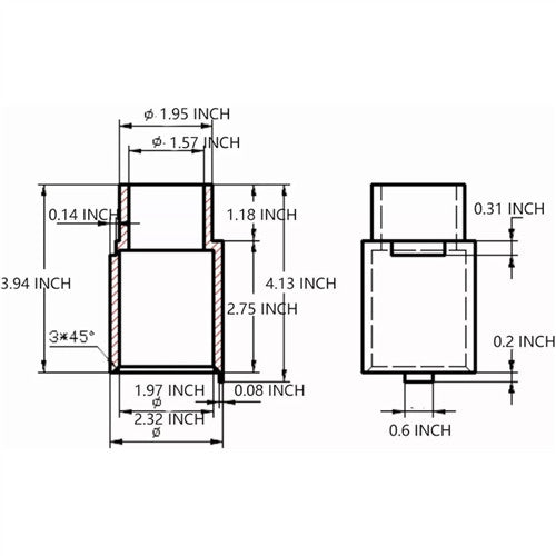 KT-MP2 Katool 3.94 inch height extension adapters size specifications drawing