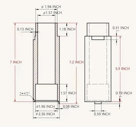 Katool 6 inch height extension adapters dimensional diagram with measurements