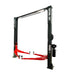 Katool KT-M140XD 14,000 lb 2 post lift with overhead cross beam and red adjustable arms studio view
