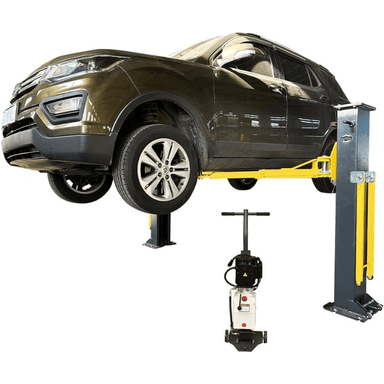 Katool KT-PMRL200 Portable Two Post Lift raising SUV – 8,000 lb capacity lift with mobile power unit ideal for home garages and mobile repair shops.