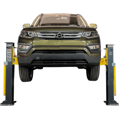 Katool PMRL200 Portable Two Post Car Lift hoisting SUV – 8,000 lb capacity clear-floor design with heavy-duty dual columns.