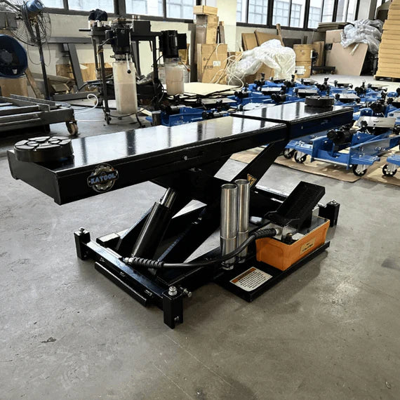 Katool RJ70 7000 lb rolling jack side view showing adjustable lift pads and hydraulic unit