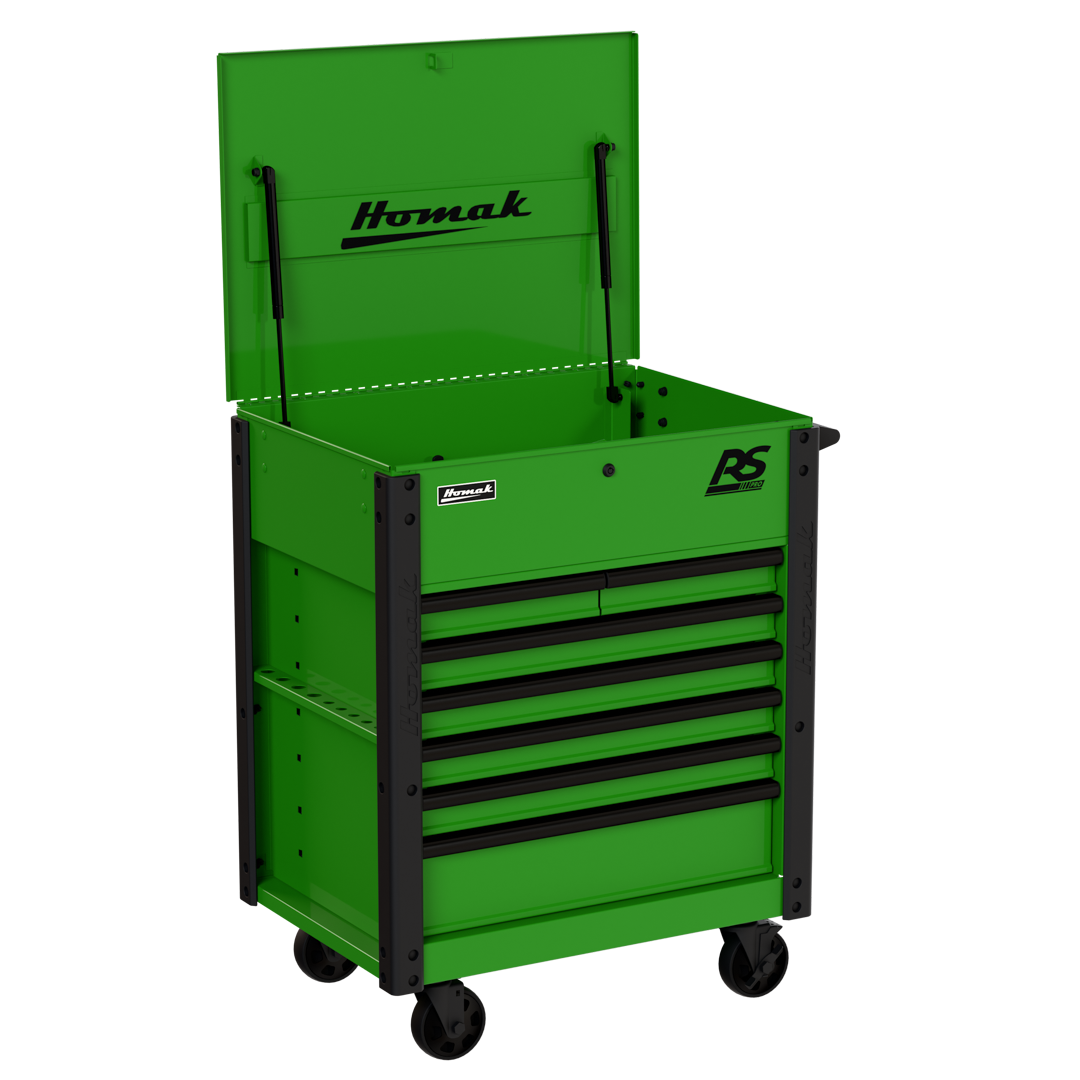 Homak 35 inch RS Pro 7-Drawer Flip-Top Service Cart in Monster Green