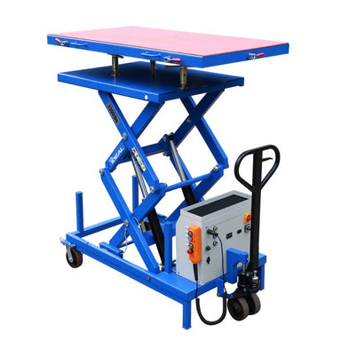 iDEAL LT-EV3300DC-X EV lift table fully raised, left-hand ISO view