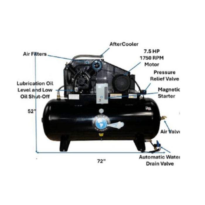 Atlas Air Force 7.5HP 120 Gallon Air Compressor with Plus Package-AF9P ...