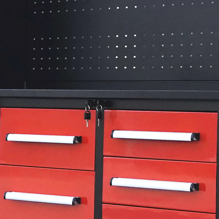 Locking drawer system on Chery Industrial 10ft workbench cabinet