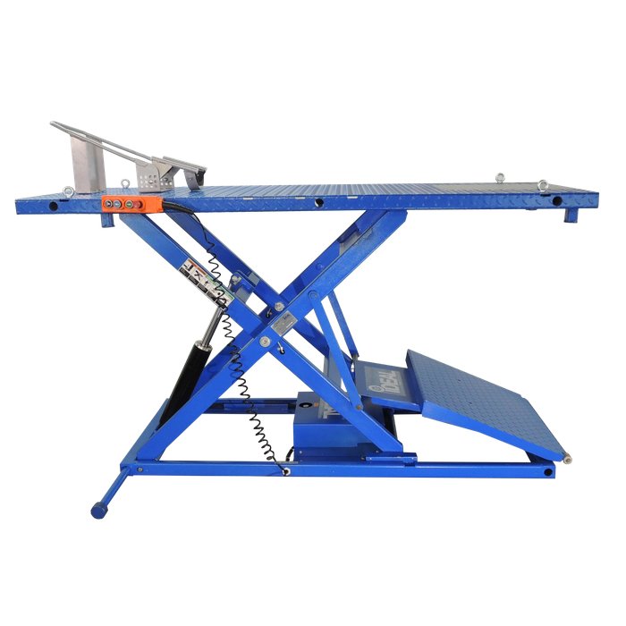 iDEAL M-2200IEH-XR motorcycle lift bench, full side view
