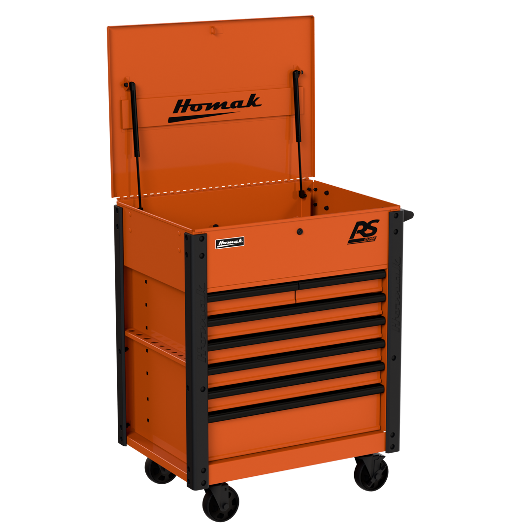 Homak 35 inch RS Pro 7-Drawer Flip-Top Service Cart in Competition Orange