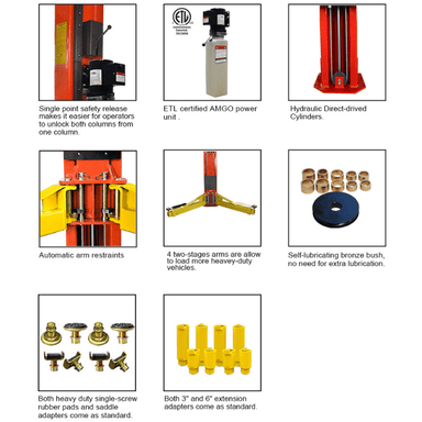 OH-18 features, direct-drive cylinders, arm restraints, heavy-duty arms