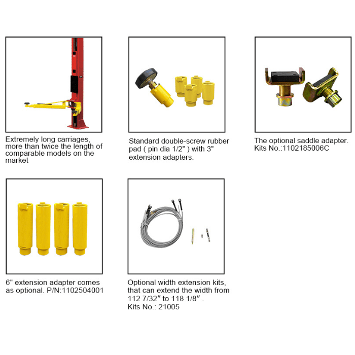 OHX-10H accessories, long carriages, pads, saddle, 6 in extensions