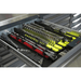 Organized tool drawer example inside gray Dragonfire Pro Series 30 drawer workbench DFT-WB-30