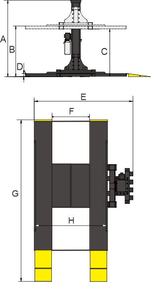 AMGO SPL-7 dimension diagram - side and top view with platform specs