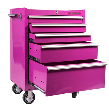 Pink tool cabinet drawers extended side view