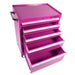 Pink tool cabinet drawers extended top view