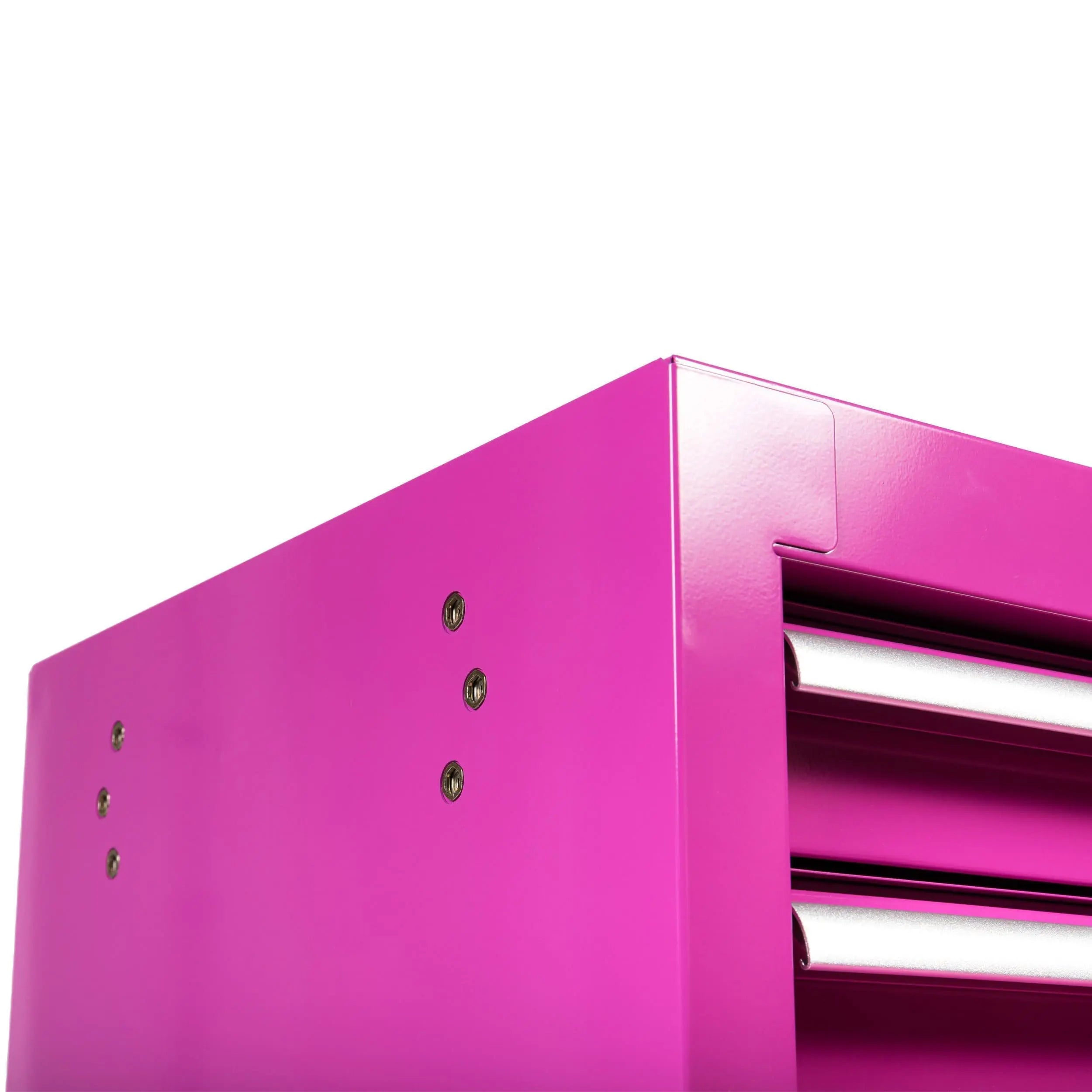 Pink tool cabinet top corner detail