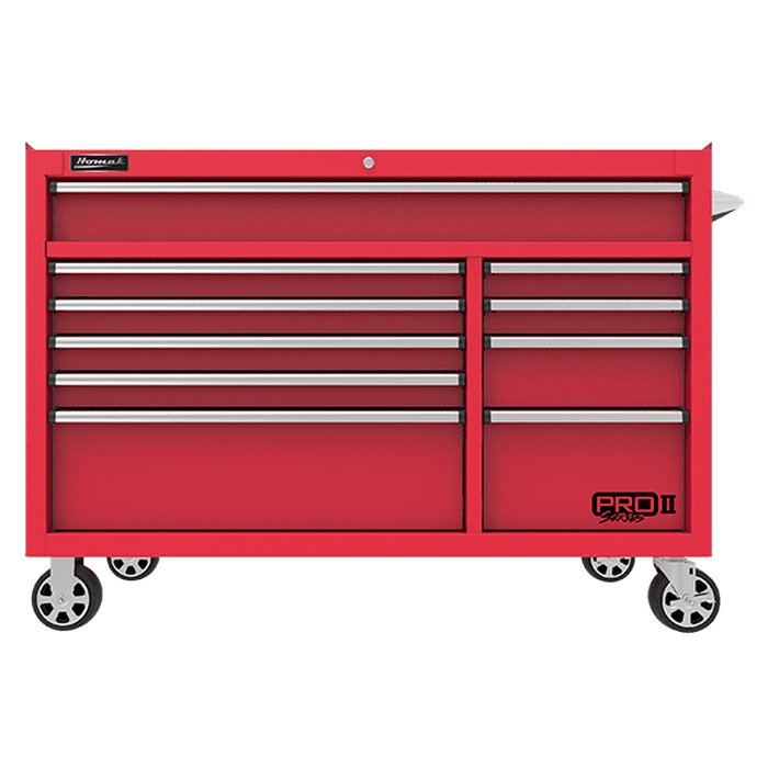Homak 54" Pro II 10-Drawer Roller Cabinet in Red