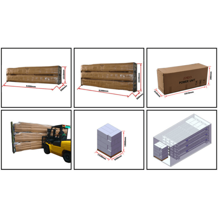 Packaging and shipping dimensions for AMGO PRO-12 4 post lift