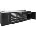 Pull-out tray drawer extended with right cabinet open on the black Dragonfire Pro Series 9FT workbench, model DFT-WB-18