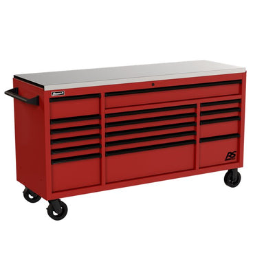 Homak 72" RS Pro 16-Drawer Rolling Cabinet with Stainless Steel Top in Fury Red