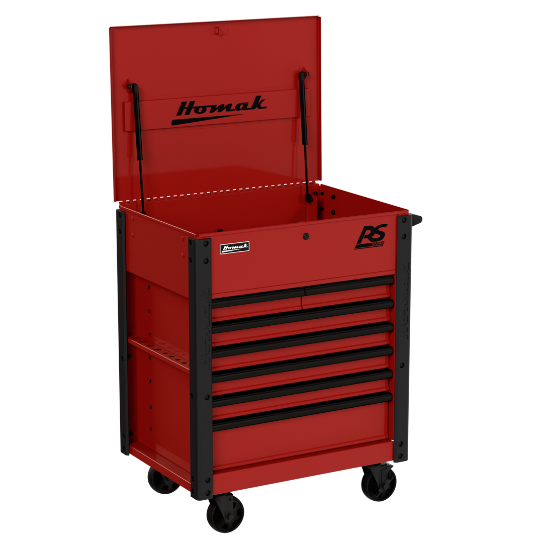 Homak 35 inch RS Pro 7-Drawer Flip-Top Service Cart in Fury Red
