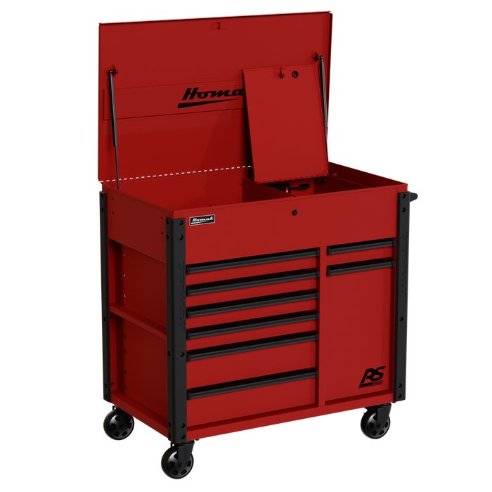 Homak RS Pro 44" 8-Drawer Powered Roll-Around, Fury Red Finish