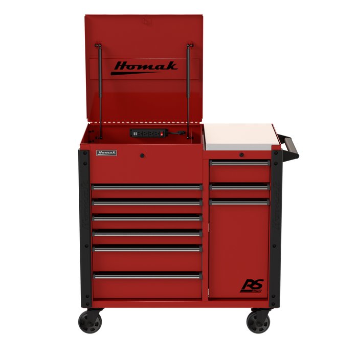 Homak RS Pro 44" 9-Drawer Roll-Around, Fury Red Finish