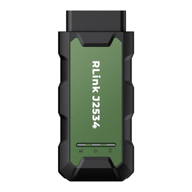 RLink J2534 diagnostic interface front view showing status indicators