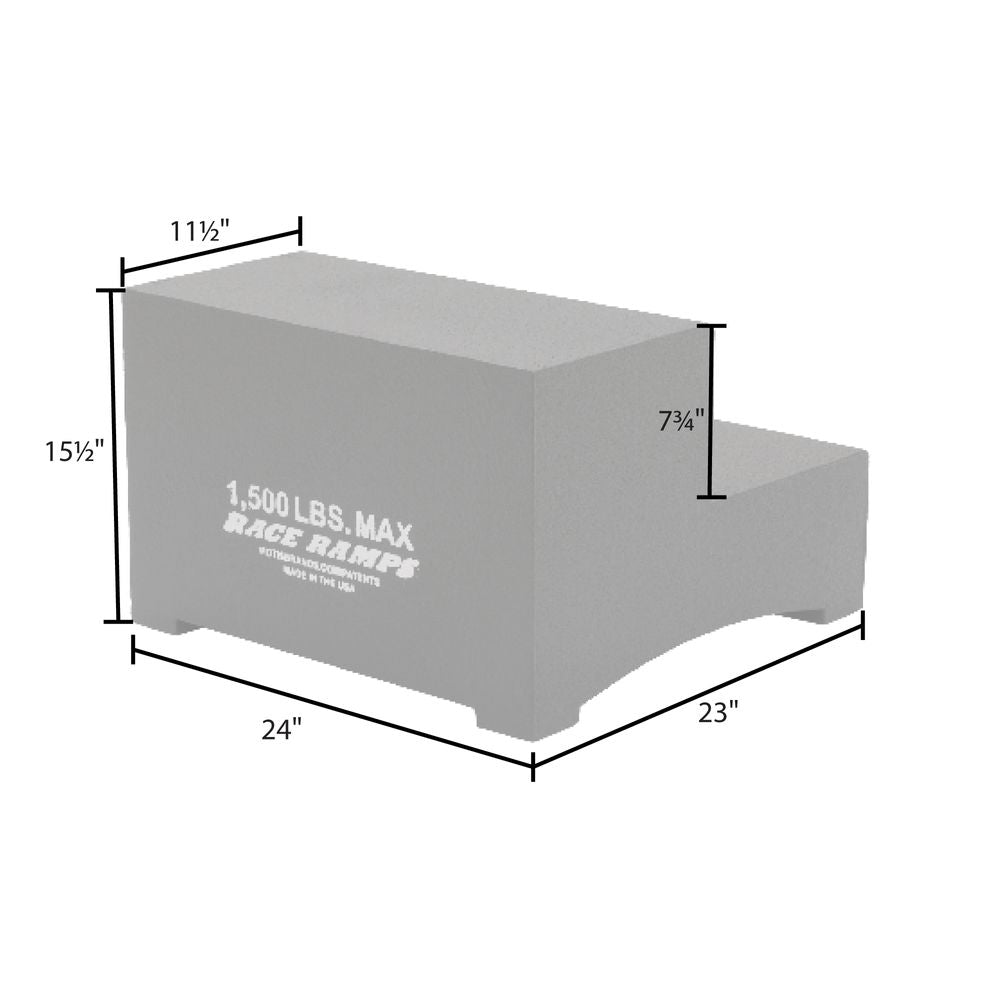 Race Ramps two step dimensions, 24 by 23 inches with two 7.75 inch steps