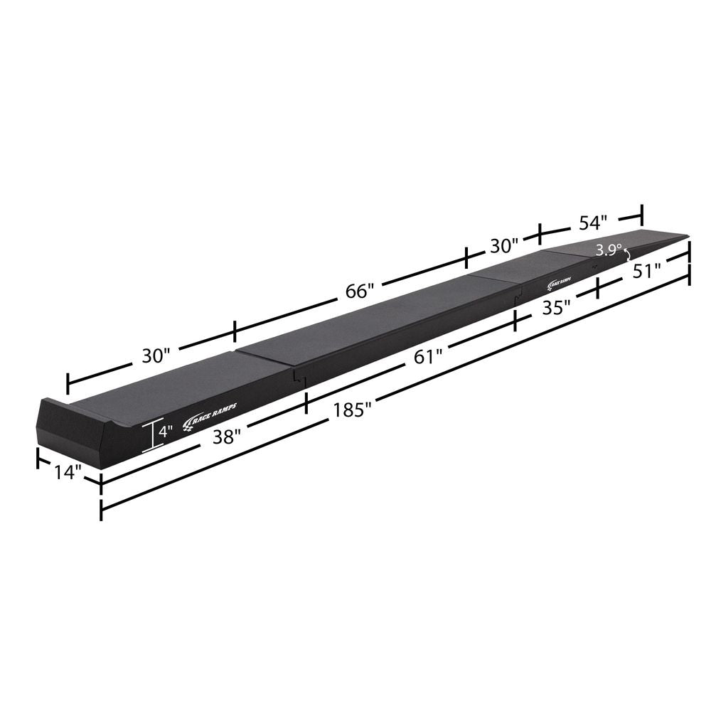 Race Ramps car lift ramp dimensions, 185 inches long with a 4 degree approach