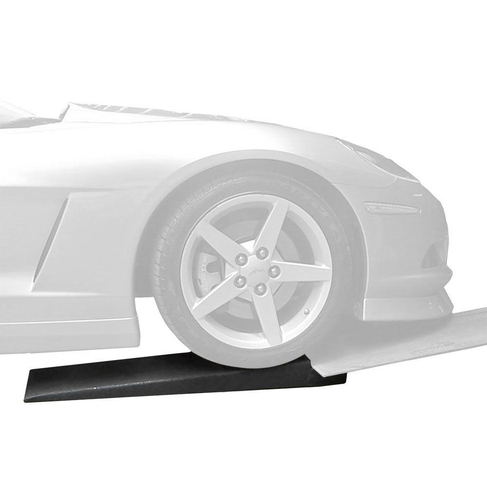 Low sports car approaching a Race Ramps cutout nose rack ramp