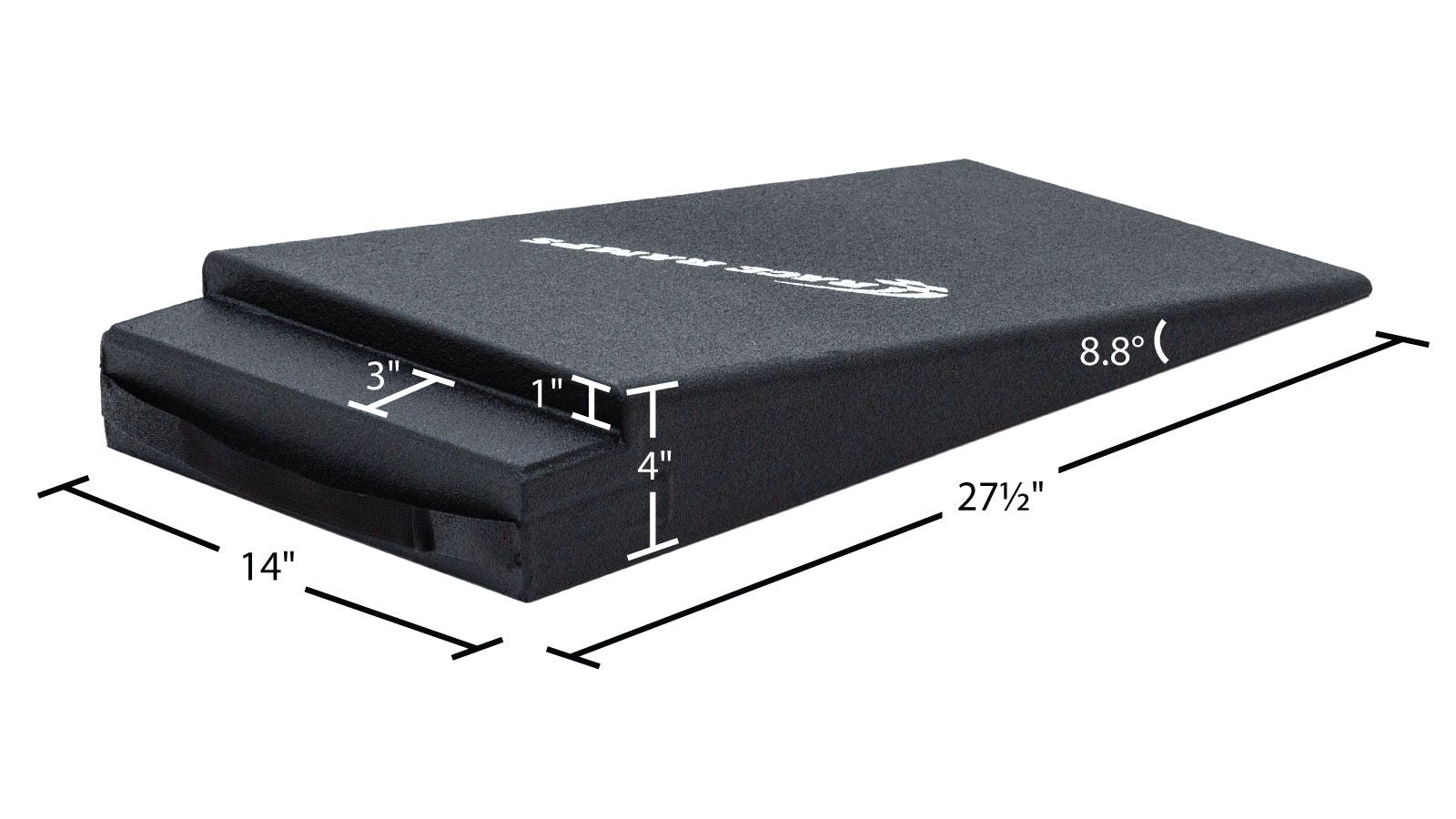 RR-RACK-4 dimension drawing, 27.5 inch length, 14 inch width, 4 inch lift, 3 inch by 1 inch cutout
