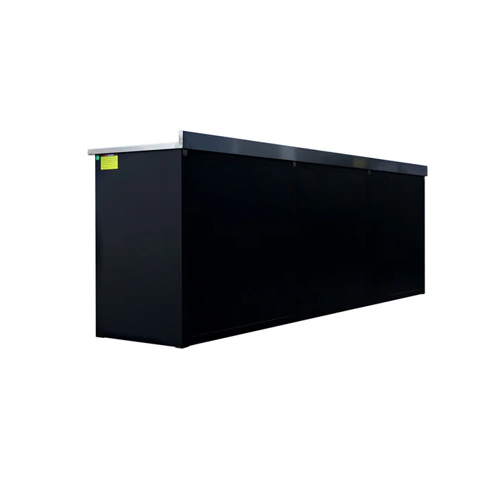 Rear view of Chery Industrial 10ft garage storage cabinet with enclosed steel back panel