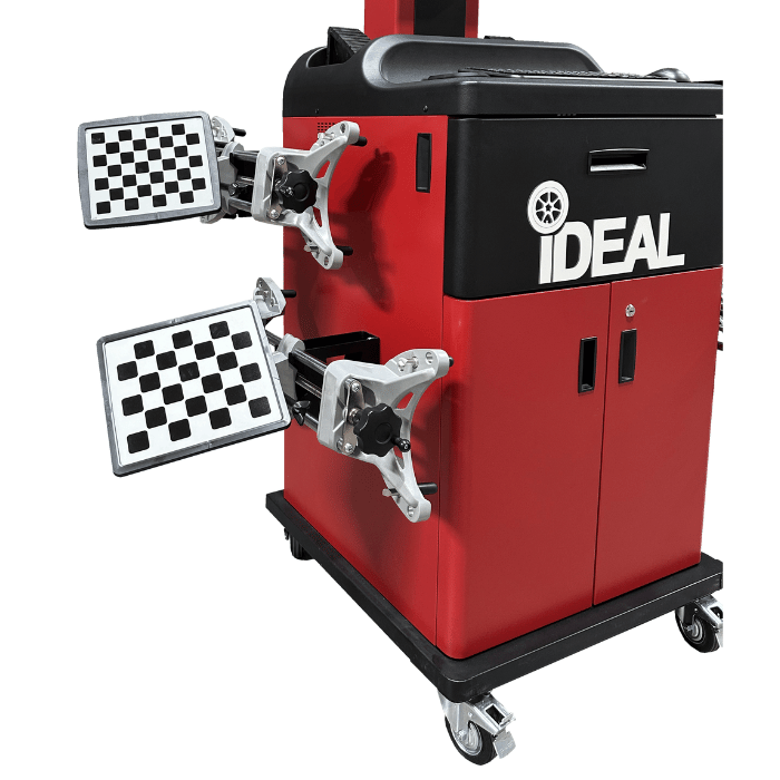 Rear view of iDEAL IWA-60-2000T-K 3D wheel aligner cabinet with mounted targets
