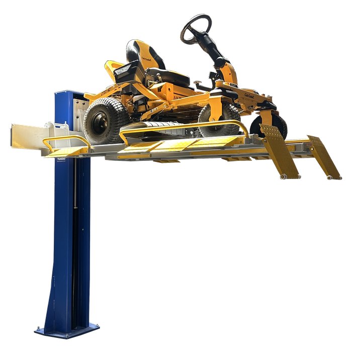 iDEAL SC-2K-UTV-X with Cub Cadet zero-turn mower raised for service