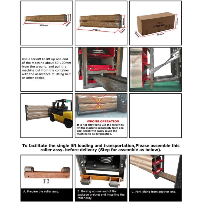 Safe unloading and transport instructions for AMGO PRO-40 4 post lift