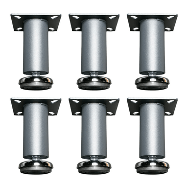Set of 6 Dragonfire adjustable leveling feet shown together in silver finish DFT-WB-6PF