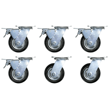 Set of 6 Dragonfire casters with swivel wheels and mounting plates model DFT-WB-6PC