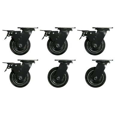 Set of 6 heavy duty Dragonfire workbench casters shown together model DFT-WB-6PC