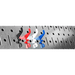 Showing the 4 vairant colors for the Basic Slotted Metal Pegboard Accessory Pack (13) Pieces