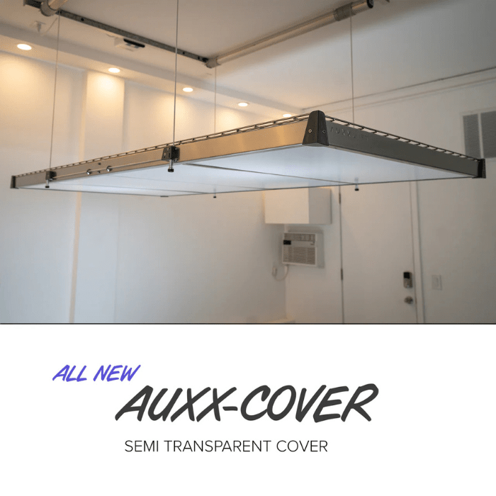 Showing the Premium Auxx-Cover on the Auxx-Lift with text at the bottom