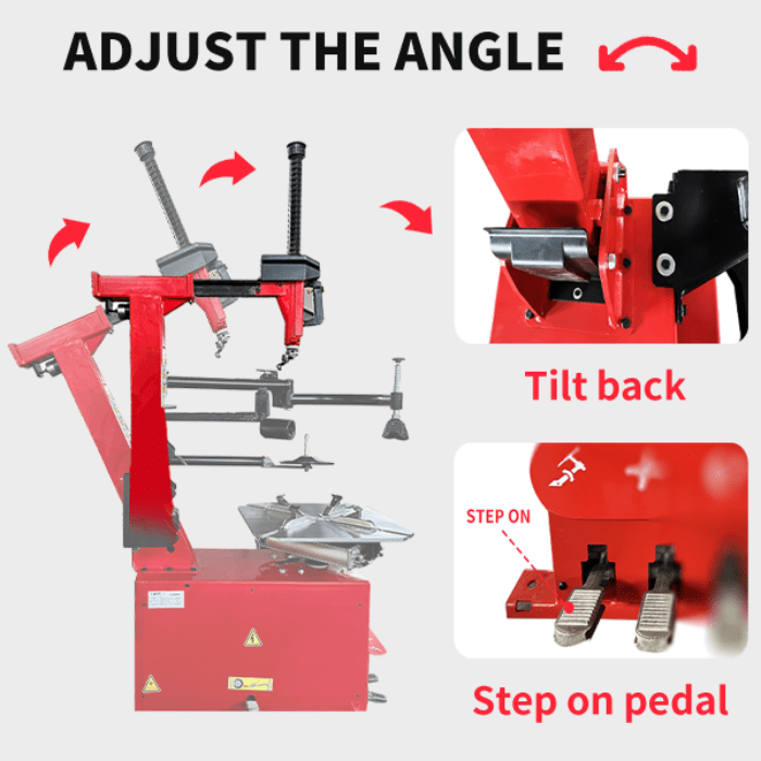Showing the different arm anlges for the KT-T850 Wheel Clamp Tire Changer Machine by Katool